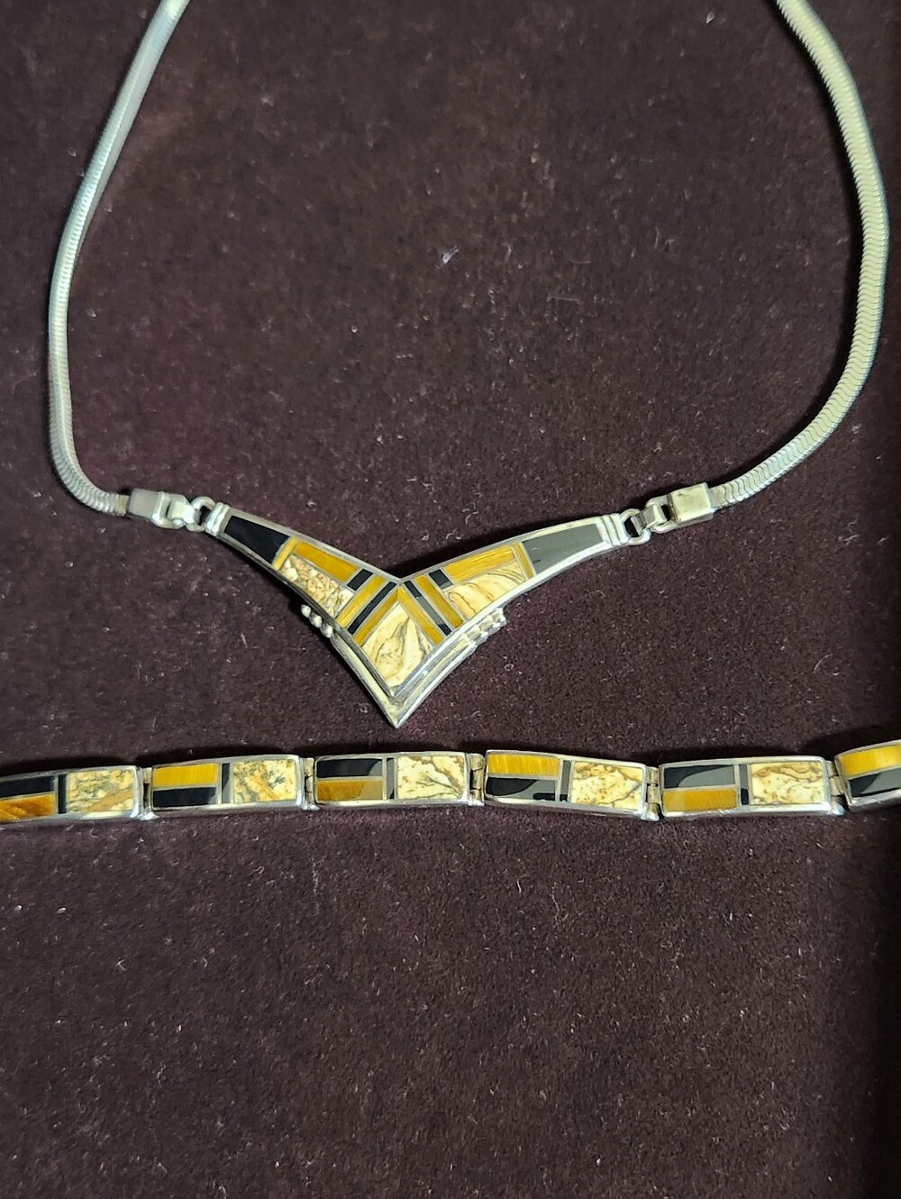 Sterling Silver With Inlay Necklace And Bracelet